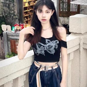 Y2K Halter Neck Short Sleeve Jazz Dance Top for Women, K-Pop Performance Outfit, American Style