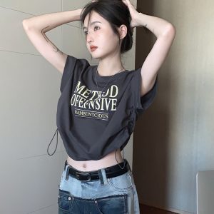 Y2K Hip-Hop Jazz Dance Short-Sleeve T-Shirt for Girls - American-Style Wasteland Performance Top