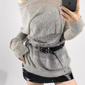 Y2K Hollow Knit Cardigan for Women, Long Sleeve Stylish Outerwear Top, Dance Jazz Outfit, Trendy American Style