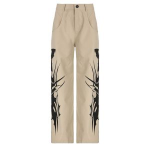 Y2K Ink Splash Print Casual Pants for Women - Cool Girl Loose Straight Leg Long Pants - Trendy Millennium Style