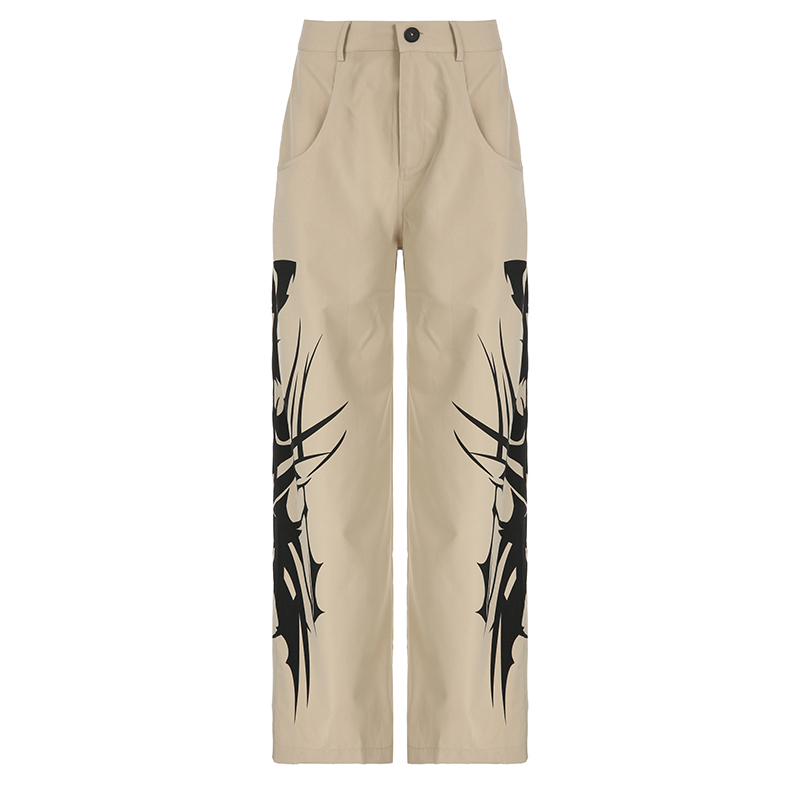 Y2K Ink Splash Print Casual Pants for Women - Cool Girl Loose Straight Leg Long Pants - Trendy Millennium Style