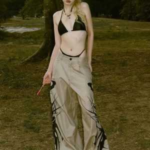 Y2K Ink Splash Print Casual Pants for Women - Cool Girl Loose Straight Leg Long Pants - Trendy Millennium Style