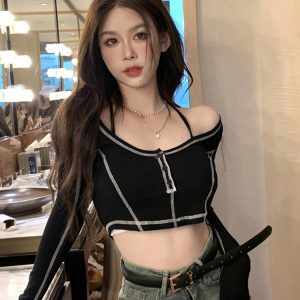 Y2K Jazz Dance Top for Women, Stylish K-Pop Inspired Performance Outfit, Unique Spring and Autumn Fashion