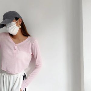 Y2K Jazz Style Long Sleeve T-Shirt for Women, Loose Curved Hem Sun Protection Dance Top