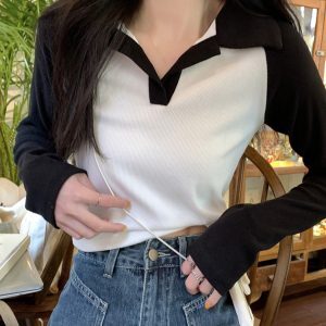 Y2K Long Sleeve Crop Top for Women, Sweet and Spicy Jazz Dance T-Shirt, K-Pop Festival Outfit