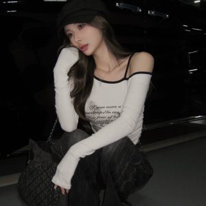 Y2K Long Sleeve Crop Top for Women, Sweet and Spicy K-Pop Jazz Dance T-Shirt, Trendy Casual Fashion