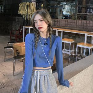 Y2K Long Sleeve Jazz Dance Performance T-Shirt for Women - Sweet and Spicy K-Pop Style Top
