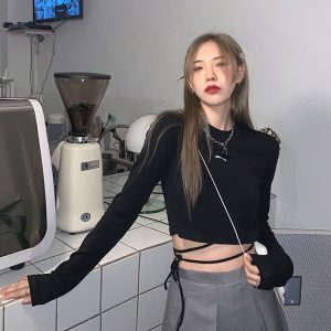 Y2K Long Sleeve Jazz Dance Performance T-Shirt for Women - Sweet and Spicy K-Pop Style Top