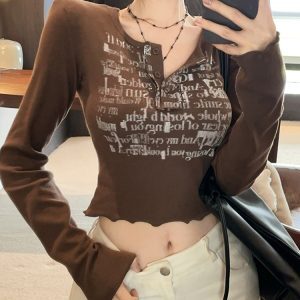 Y2K Long Sleeve T-Shirt for Women, American Jazz Dance Top, K-Pop Inspired Performance Outfit, Trendy Spicy Girl Style