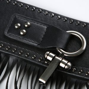 Y2K Millennial Spicy Girl PU Wide Waist Belt with Tassel Edge and Hanging Buckle - Hip-Hop Dance Accessory Trend
