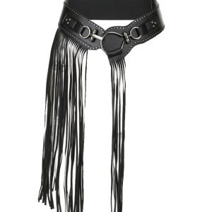 Y2K Millennial Spicy Girl PU Wide Waist Belt with Tassel Edge and Hanging Buckle - Hip-Hop Dance Accessory Trend