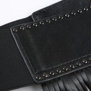 Y2K Millennial Spicy Girl PU Wide Waist Belt with Tassel Edge and Hanging Buckle - Hip-Hop Dance Accessory Trend