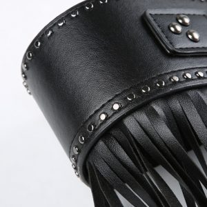 Y2K Millennial Spicy Girl PU Wide Waist Belt with Tassel Edge and Hanging Buckle - Hip-Hop Dance Accessory Trend