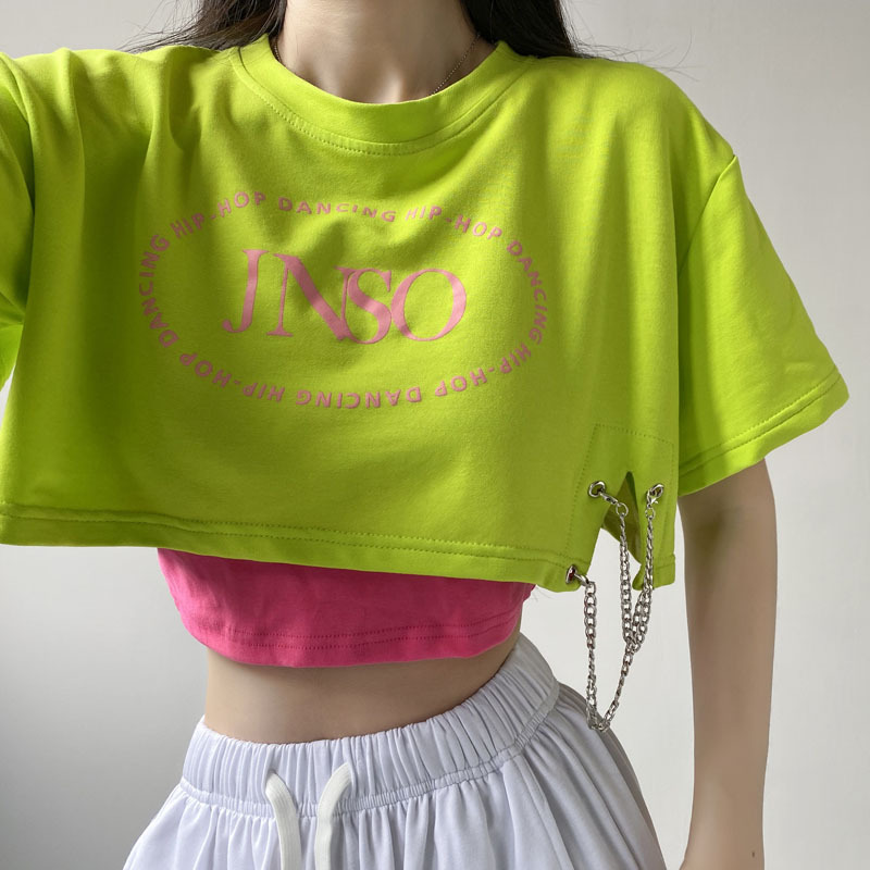 Y2K Millennium Spicy Girl Korean Dance Layered Short Sleeve T-Shirt and Shorts Set - K-Pop Style Dance Outfit for Trendy Girls