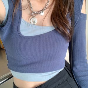 Y2K Off-Shoulder Layered Top for Women - Sweet and Spicy Clubbing Style Inspired by HyunA - Trendy Energetic Girl Outfit