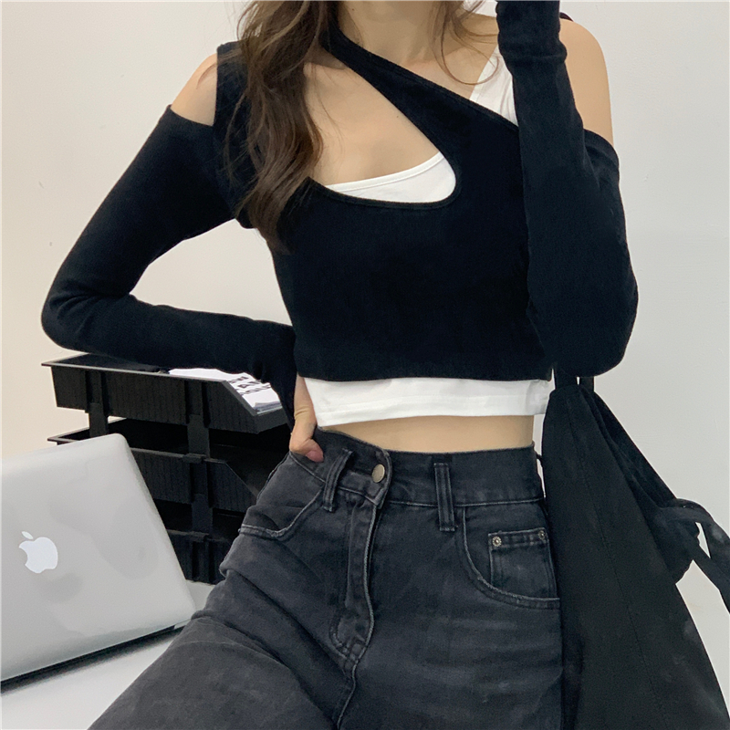 Y2K Off-Shoulder Layered Top for Women - Sweet and Spicy Clubbing Style Inspired by HyunA - Trendy Energetic Girl Outfit
