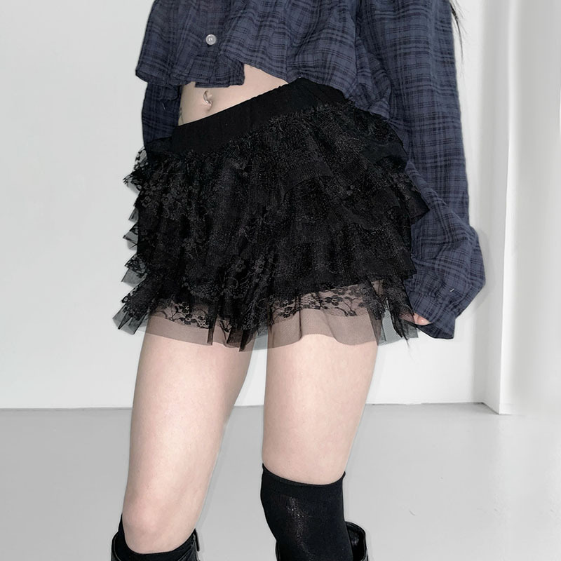 Y2K Princess Style Lace Jacquard Black Low-Waist Skirt - Spicy Girl Cake Skirt for Summer Fashion