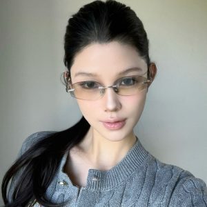 Y2K Retro Frameless Oval Sunglasses for Small Faces - Mercury-Colored High-End Women's Eyewear for Street Photography