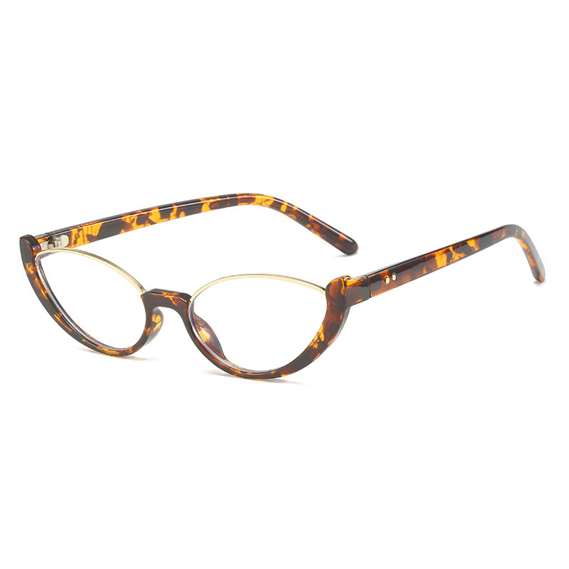 Y2K Retro Leopard Print Cat-Eye Glasses for Small Faces - Stylish European and American Design, Ideal for Makeup-Free Looks