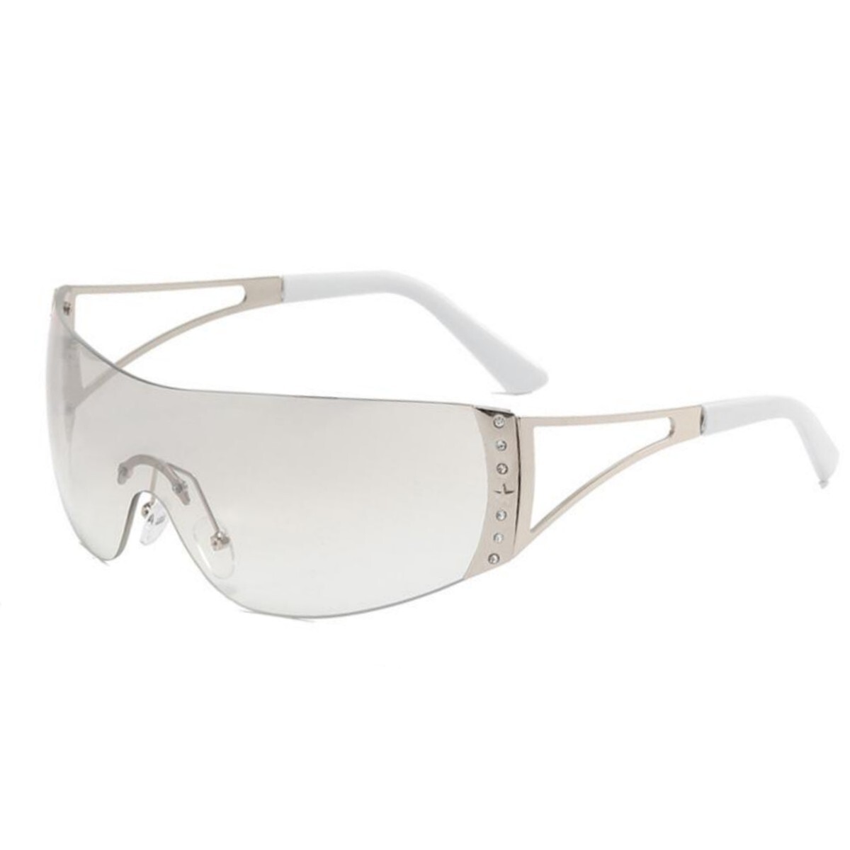 Y2K Silver Frame Frameless Mercury Diamond-Inlaid Futuristic Sunglasses for Retro Millennial Baddies