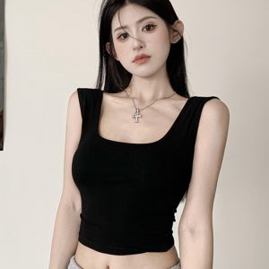 Y2K Slim Fit Jazz Dance T-Shirt - Black K-Pop Festival Outfit for Hot Girls, Trendy Short Top for Music and Dance Events