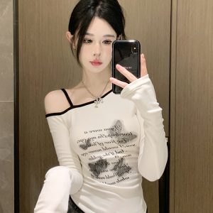 Y2K Slim Fit Long Sleeve Jazz Dance Top for Women, Short American Style T-Shirt for K-Pop Music Festival Outfits