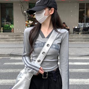 Y2K Slim Fit Long Sleeve T-Shirt for Women - Sweet and Spicy Style, Perfect for Music Festivals and Jazz Dancing