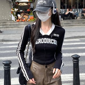 Y2K Slim Fit Long Sleeve T-Shirt for Women - Sweet and Spicy Style, Perfect for Music Festivals and Jazz Dancing