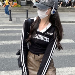 Y2K Slim Fit Long Sleeve T-Shirt for Women - Sweet and Spicy Style, Perfect for Music Festivals and Jazz Dancing