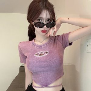 Y2K Slim Fit Short Sleeve Jazz Dance Top for Women - Sweet Cool Spicy Girl Design, Perfect for Dance and Casual Wear