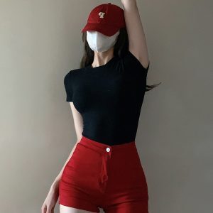 Y2K Slim-Fit Short Sleeve T-Shirt for Women, American Style Sweet and Spicy Jazz Dance Top, K-Pop Inspired Dance Outfit