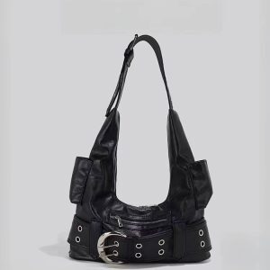 Y2K Spicy Girl Style Large Capacity Motorcycle Tote Bag - Versatile Commuting Shoulder Underarm Bag for Daily Use