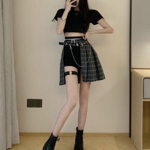 Y2K Spicy Girl Tactical Plaid Skirt for Jazz Dance - Short Stage Performance Costume in Group Style