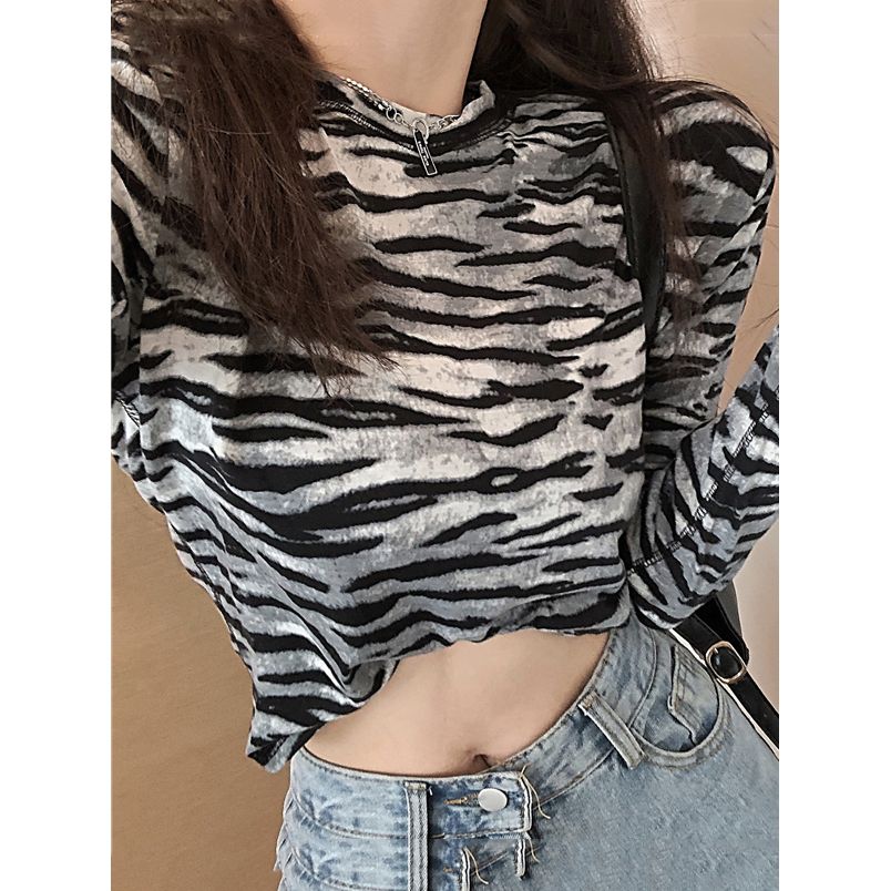 Y2K Striped Long Sleeve T-Shirt for Women - Sweet & Spicy Jazz Dance Top, European American Wasteland Style K-Pop Outfit