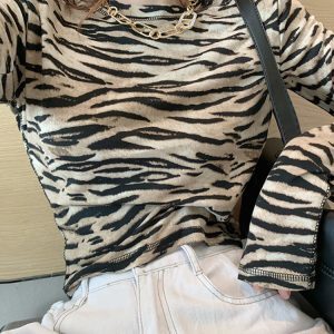 Y2K Striped Long Sleeve T-Shirt for Women - Sweet & Spicy Jazz Dance Top, European American Wasteland Style K-Pop Outfit