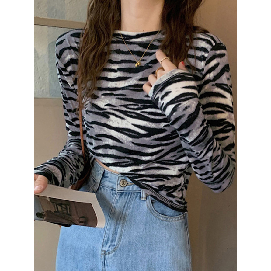 Y2K Striped Long Sleeve T-Shirt for Women, Short Style, K-Pop Inspired, Jazz Dance Top, Wasteland Fashion