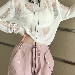Y2K Style Sweet and Spicy Jazz Dance Top for Women, K-Pop Inspired Short Long Sleeve Knitted Cardigan