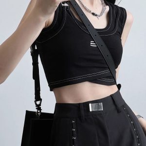 Y2K Style Sweet and Spicy Wasteland Wind Top - Girls' Fake Two-Piece Vest for Jazz Dance and K-Pop Outfits