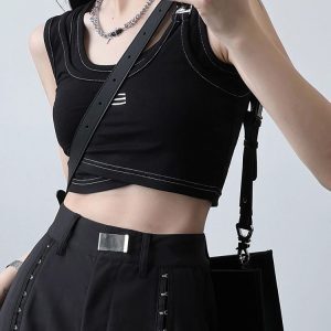 Y2K Style Sweet and Spicy Wasteland Wind Top - Girls' Fake Two-Piece Vest for Jazz Dance and K-Pop Outfits