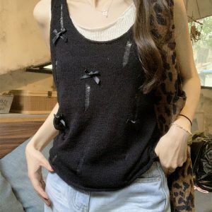 Y2K Style Wasteland Wind Top for Women - Faux Two-Piece Vest, Jazz Dance Inspired, European & American Fashion, K-Pop Outfit