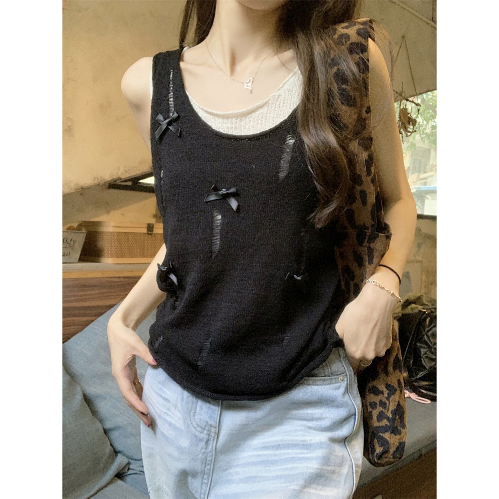 Y2K Style Wasteland Wind Top for Women - Faux Two-Piece Vest, Jazz Dance Inspired, European & American Fashion, K-Pop Outfit