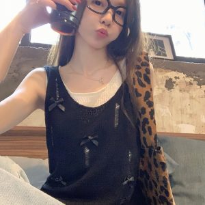 Y2K Style Wasteland Wind Top for Women - Faux Two-Piece Vest, Jazz Dance Inspired, European & American Fashion, K-Pop Outfit