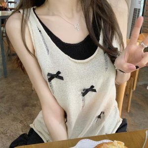 Y2K Style Wasteland Wind Top for Women - Faux Two-Piece Vest, Jazz Dance Inspired, European & American Fashion, K-Pop Outfit