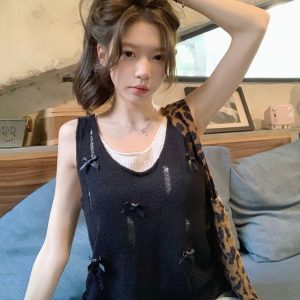 Y2K Style Wasteland Wind Top for Women - Faux Two-Piece Vest, Jazz Dance Inspired, European & American Fashion, K-Pop Outfit