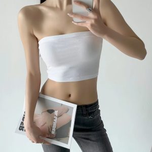 Y2K Summer Halter Neck Tank Top, Fitted Strapless Spicy Girl Outerwear, Trendy Pure Desire Design