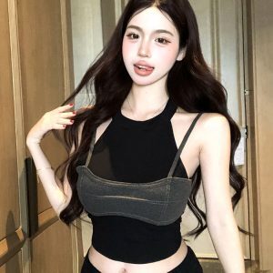 Y2K Sweet and Spicy Jazz Dance Top for Women - Niche Faux Two-Piece Camisole for Spring and Autumn Dance Outfits