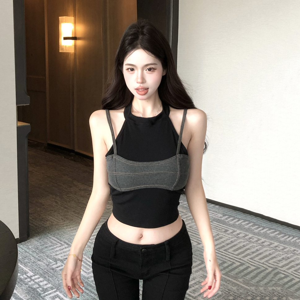 Y2K Sweet and Spicy Jazz Dance Top for Women - Niche Faux Two-Piece Camisole for Spring and Autumn Dance Outfits