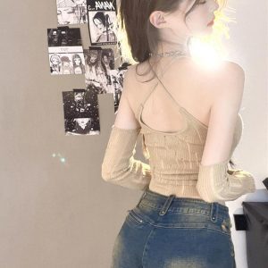 Y2K Sweet and Spicy Short Tank Top with Sleeves - European and American Jazz Dance K-Pop Wasteland Style