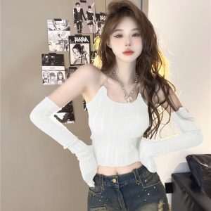 Y2K Sweet and Spicy Short Tank Top with Sleeves - European and American Jazz Dance K-Pop Wasteland Style