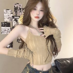 Y2K Sweet and Spicy Short Tank Top with Sleeves - European and American Jazz Dance K-Pop Wasteland Style